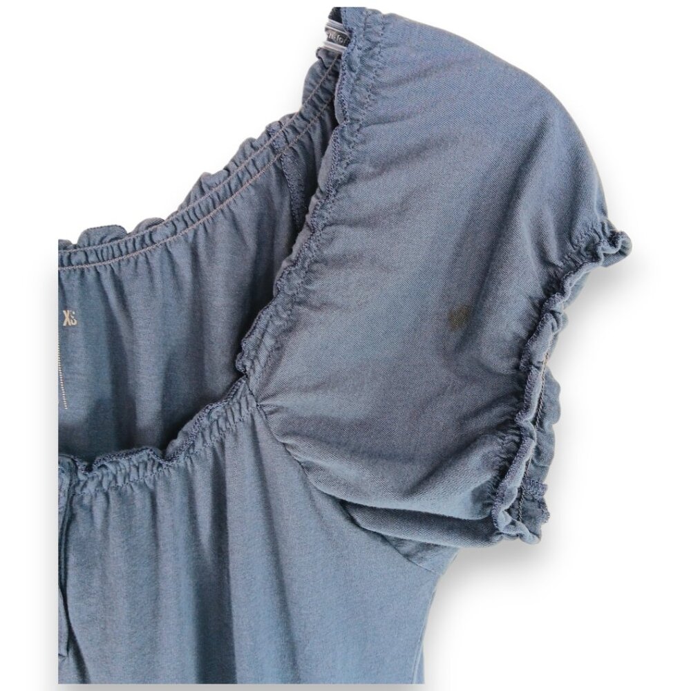 OLD NAVY- Women's Top-X SM-Shirred waist-Short sleeve-Blue-Casual-Summer-Loose - Picture 5 of 9